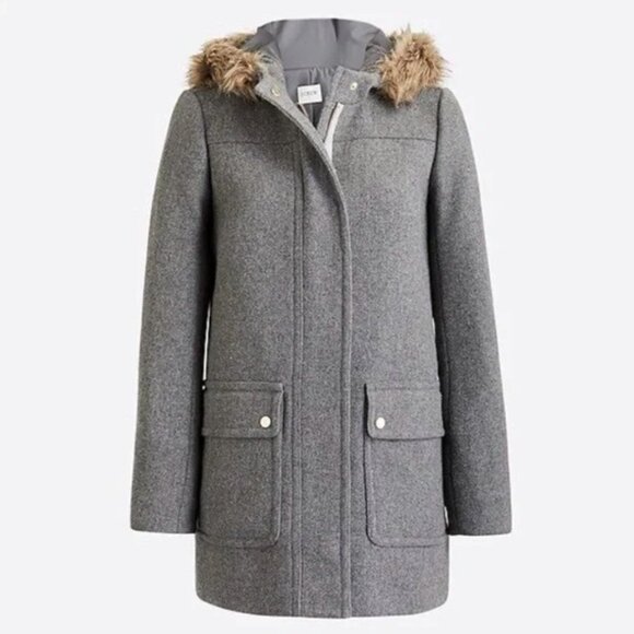 J. Crew Factory Gray Pea Coat with Faux Fur Trim - Picture 3 of 7